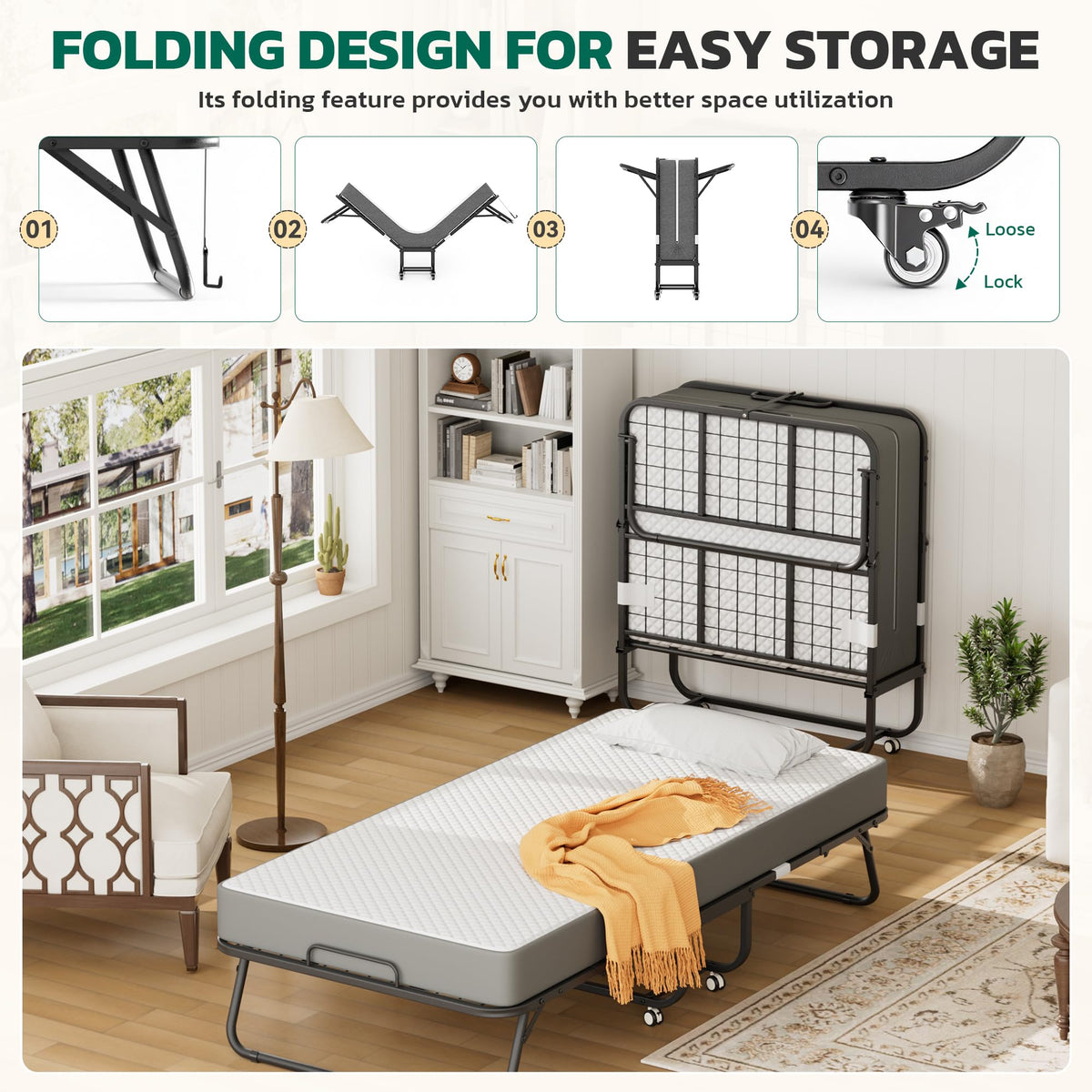 Folding Bed with 5 Inch Mattress, Twin Size M73035