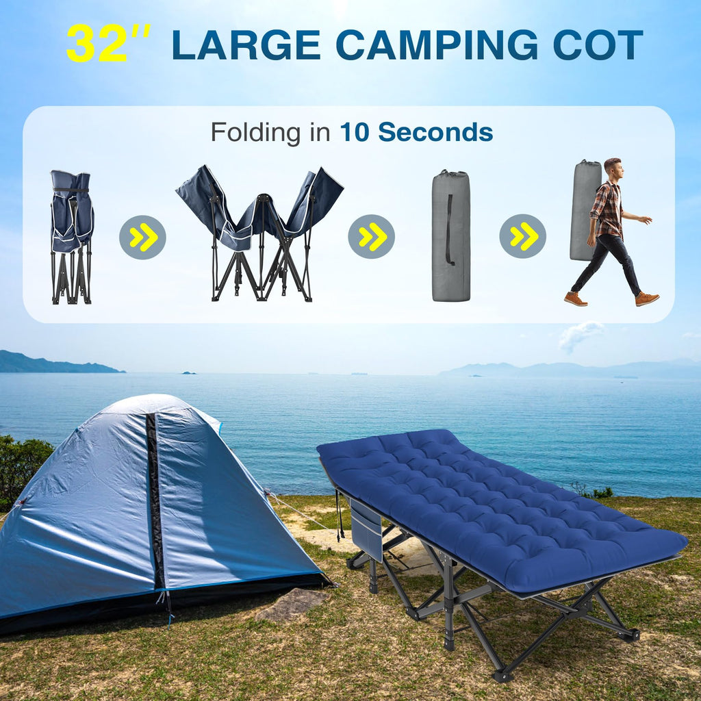 Oversized XXL Folding Camping Cot with Mattress and Pillow E8686