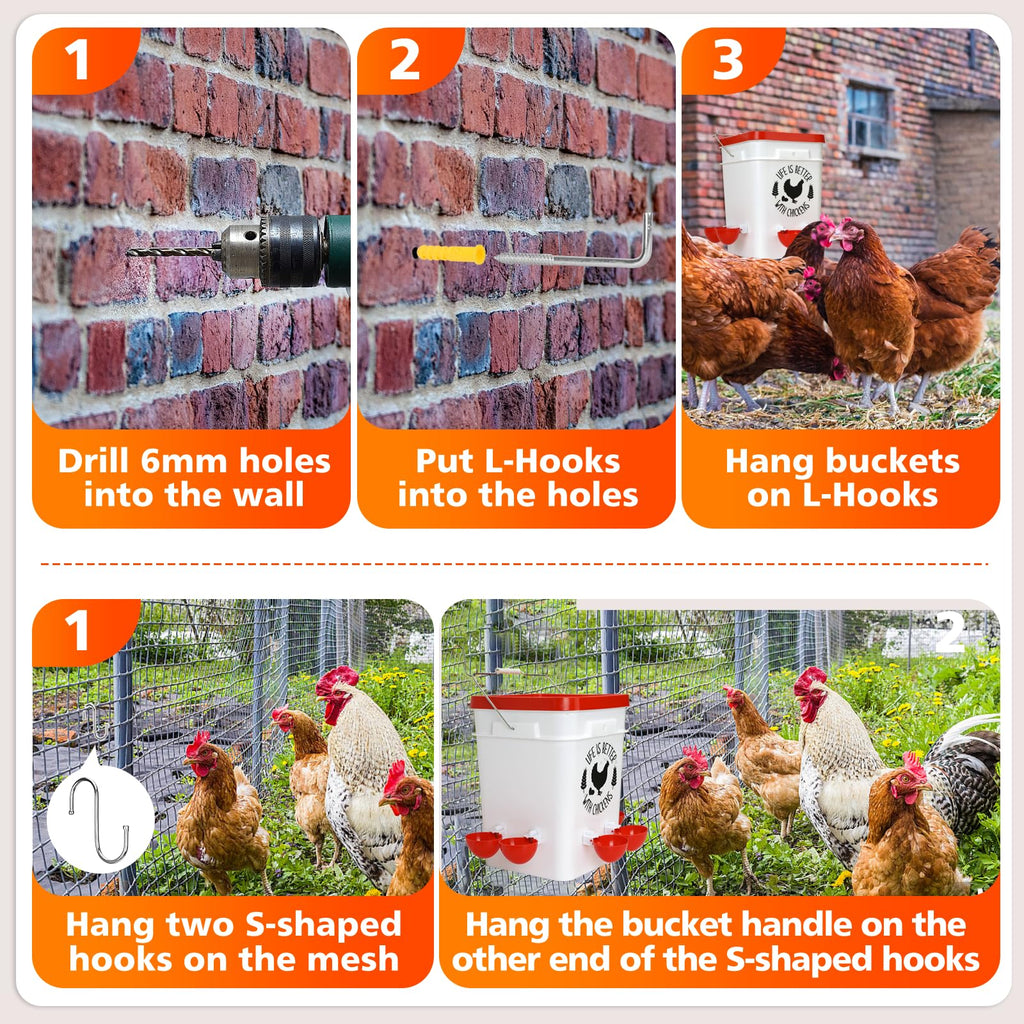 5Gal/25Lb Chicken Feeder and Waterer Set with S-Hooks H959