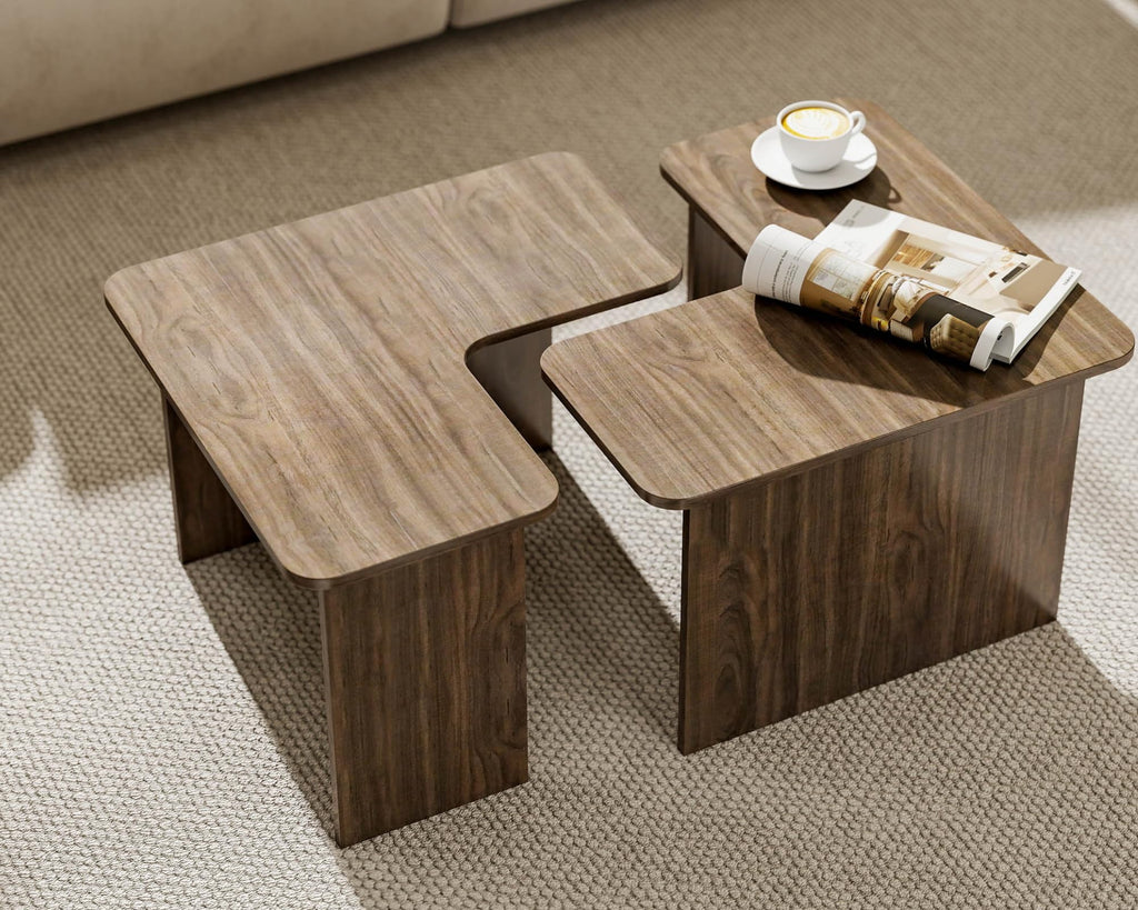 L Shaped Nesting Coffee Table Set of 2 Walnut V583