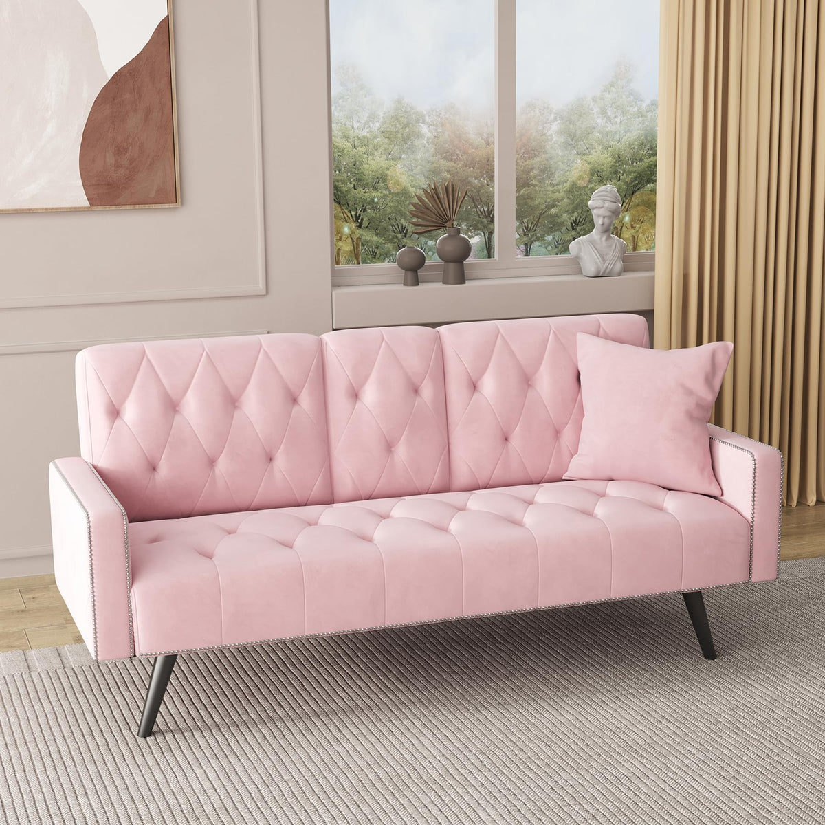 Pink Velvet 2 in 1 Futon Sofa Bed K419
