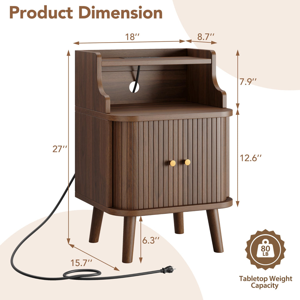 Mid Century Modern Nightstand Set of 2 with Charging Station Y97779