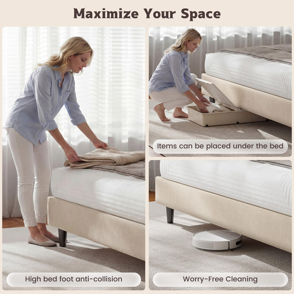 Queen Size Upholstered Headboard Bed Frame F18317