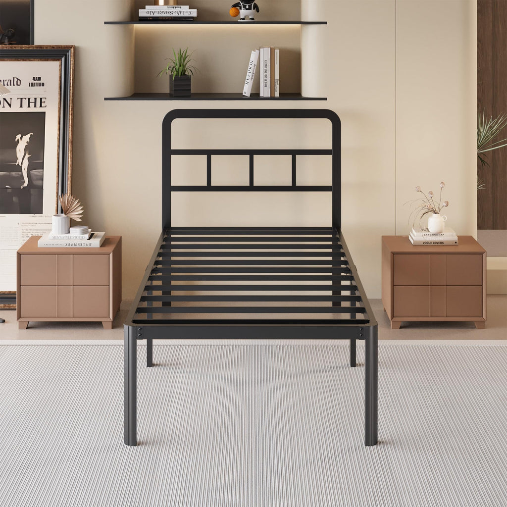 18 Inch Twin XL Black Metal Bed Frame with Headboard I3317