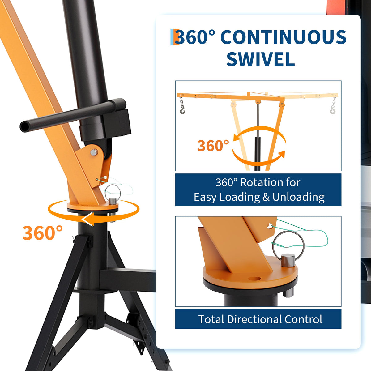 Hydraulic Pickup Truck Crane, 1000 Lbs Hitch Mount with 360° Swivel & Adjustable Boom U388