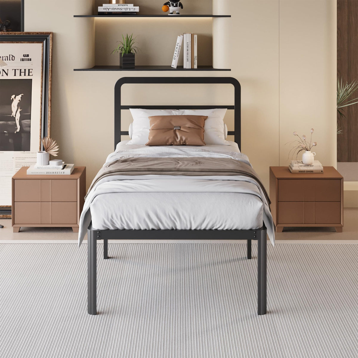 18 Inch Twin XL Black Metal Bed Frame with Headboard I3317
