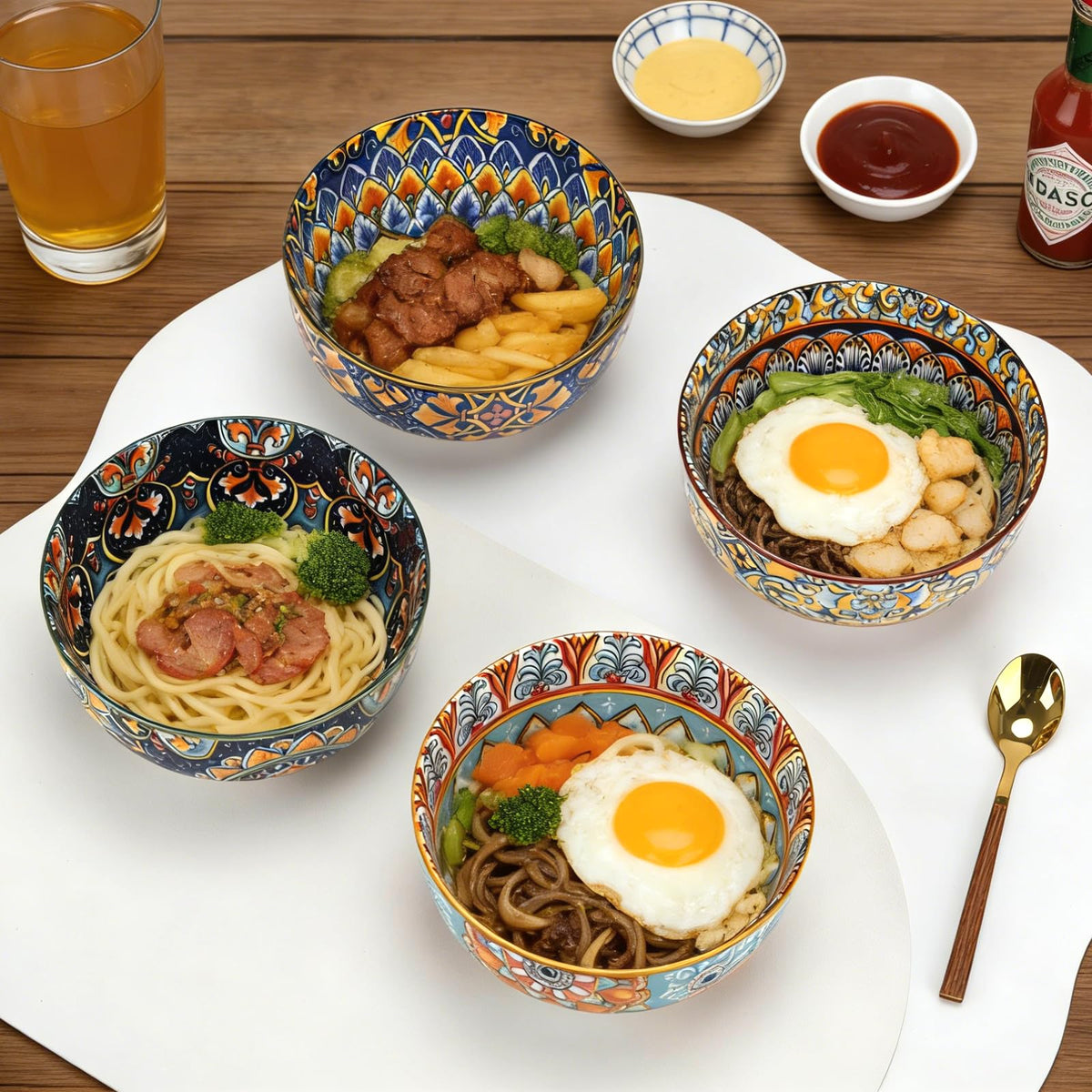 Set of 4 34oz Bohemian Ceramic Bowls Q112