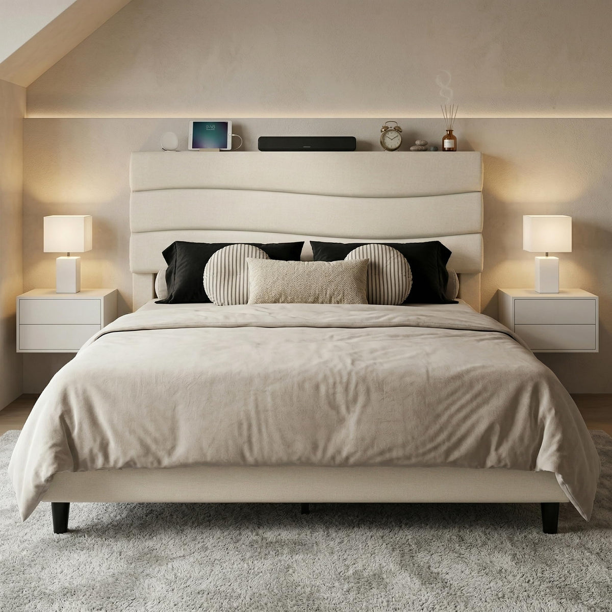 Queen Size Upholstered Headboard Bed Frame F18317