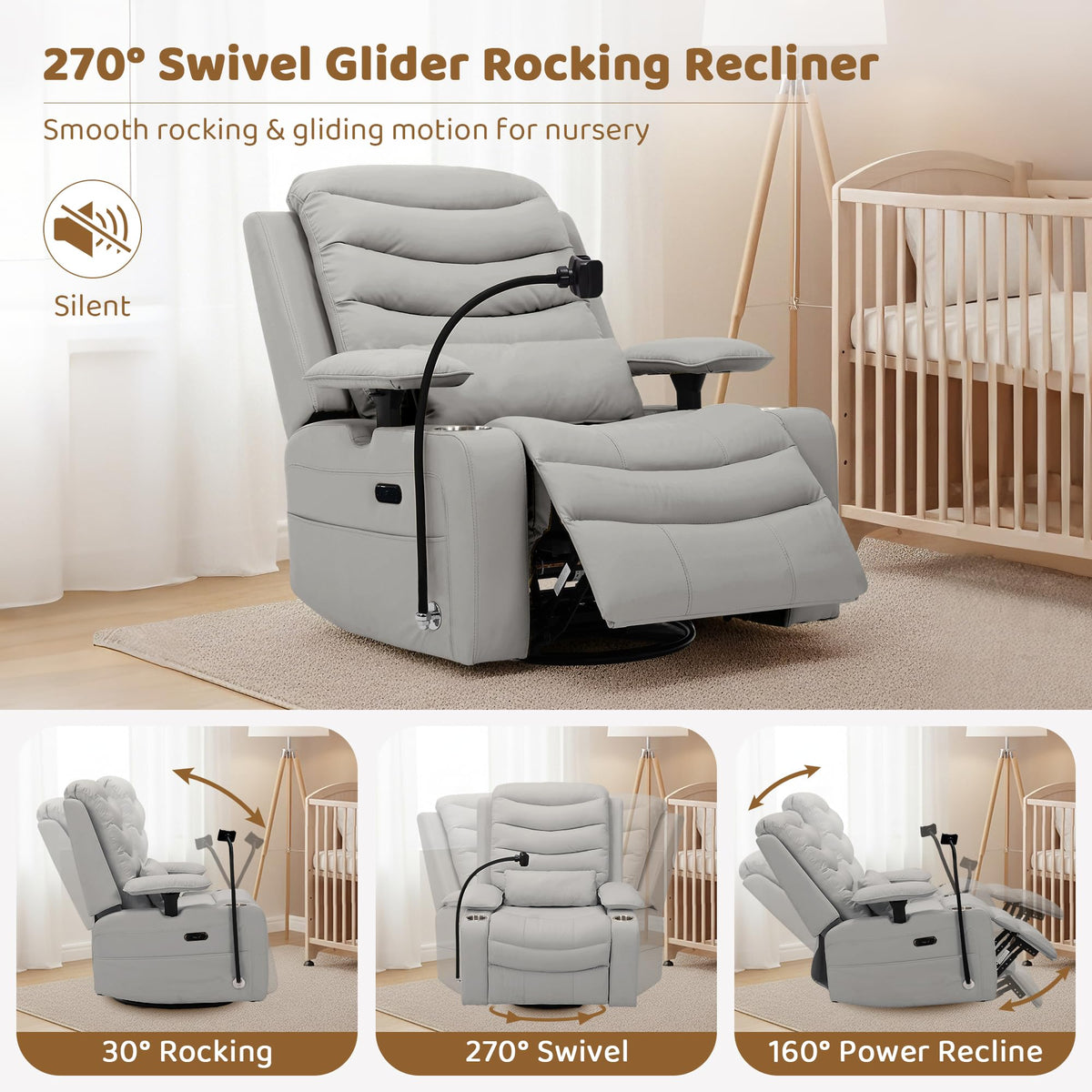Grey Swivel Rocking Recliner F766