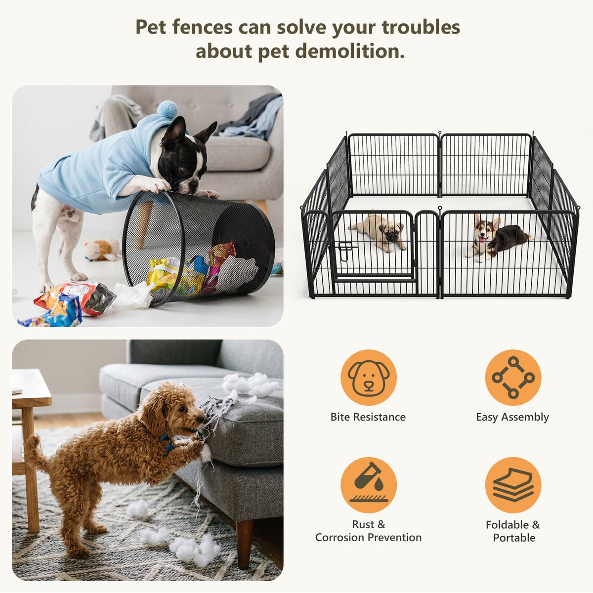 24" Height 16 Panels Foldable Metal Dog Playpen with Door Q212181