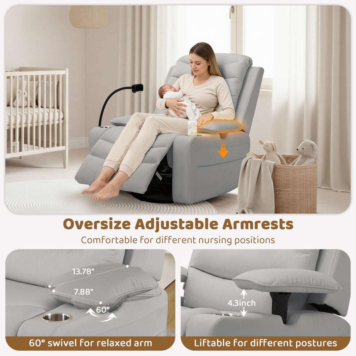 Grey Swivel Rocking Recliner F766