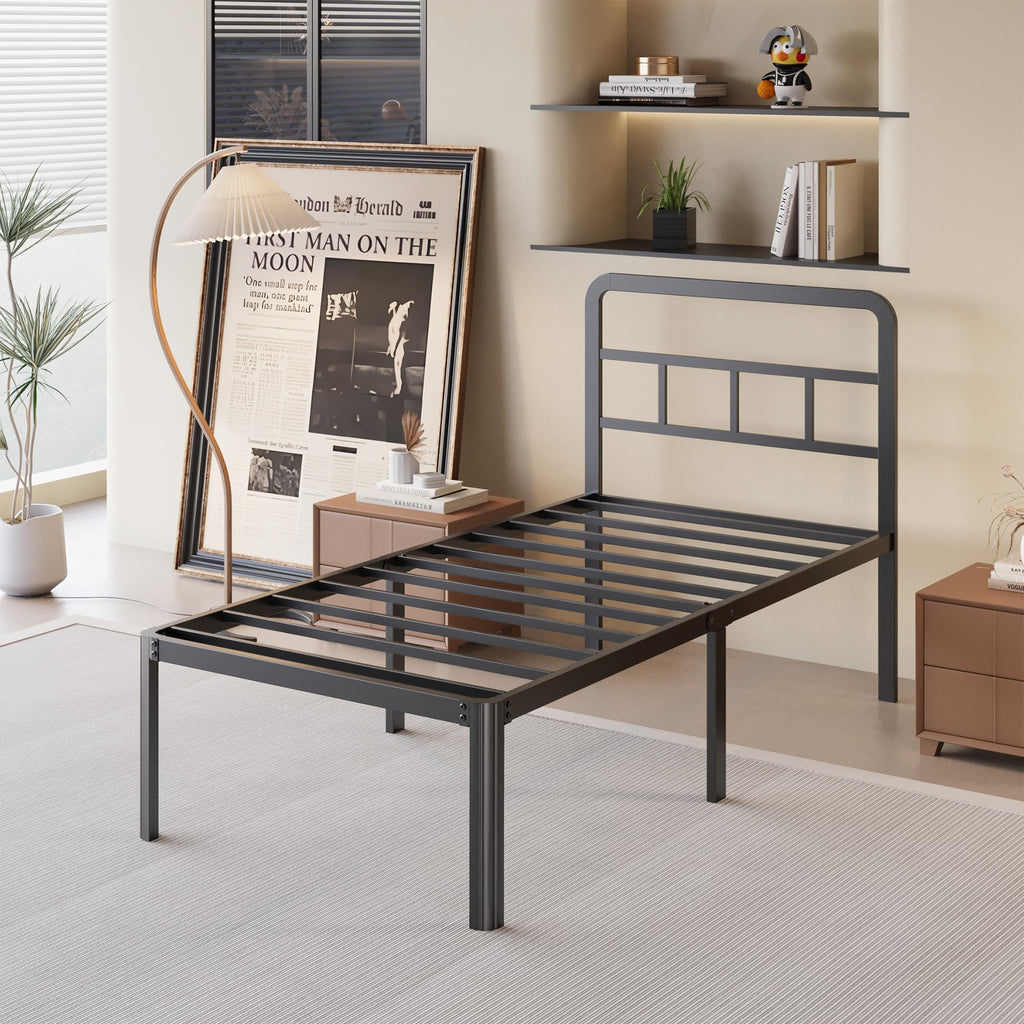 18 Inch Twin XL Black Metal Bed Frame with Headboard I3317