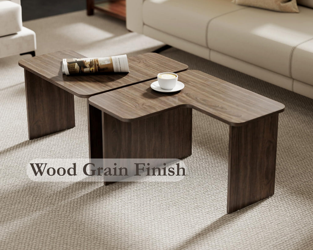 L Shaped Nesting Coffee Table Set of 2 Walnut V583