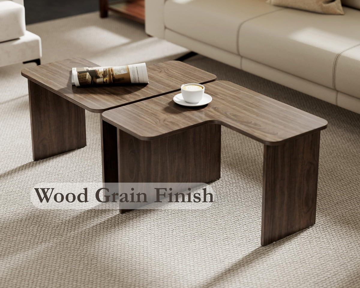 L Shaped Nesting Coffee Table Set of 2 Walnut V583
