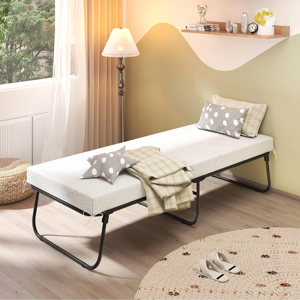Folding Bed with Mattress Memory Foam Metal Frame F190