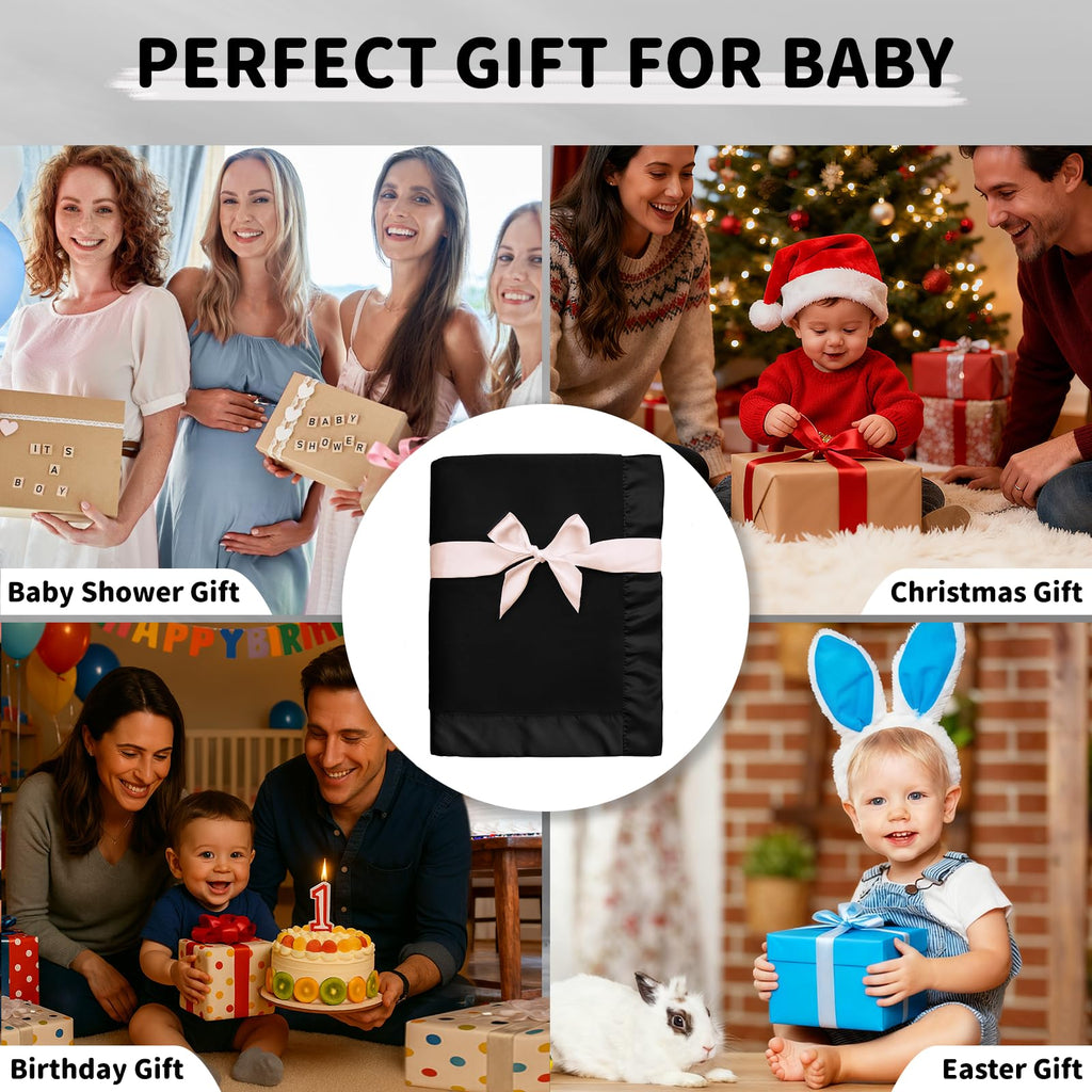 Fleece Baby Blanket with Satin Trim Black 30''x40'' X1585
