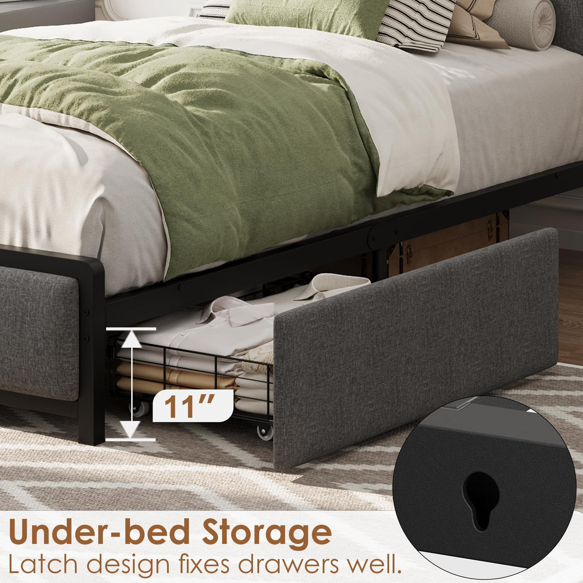 Gray Twin Size Bed Frame with 2 Drawers U94094