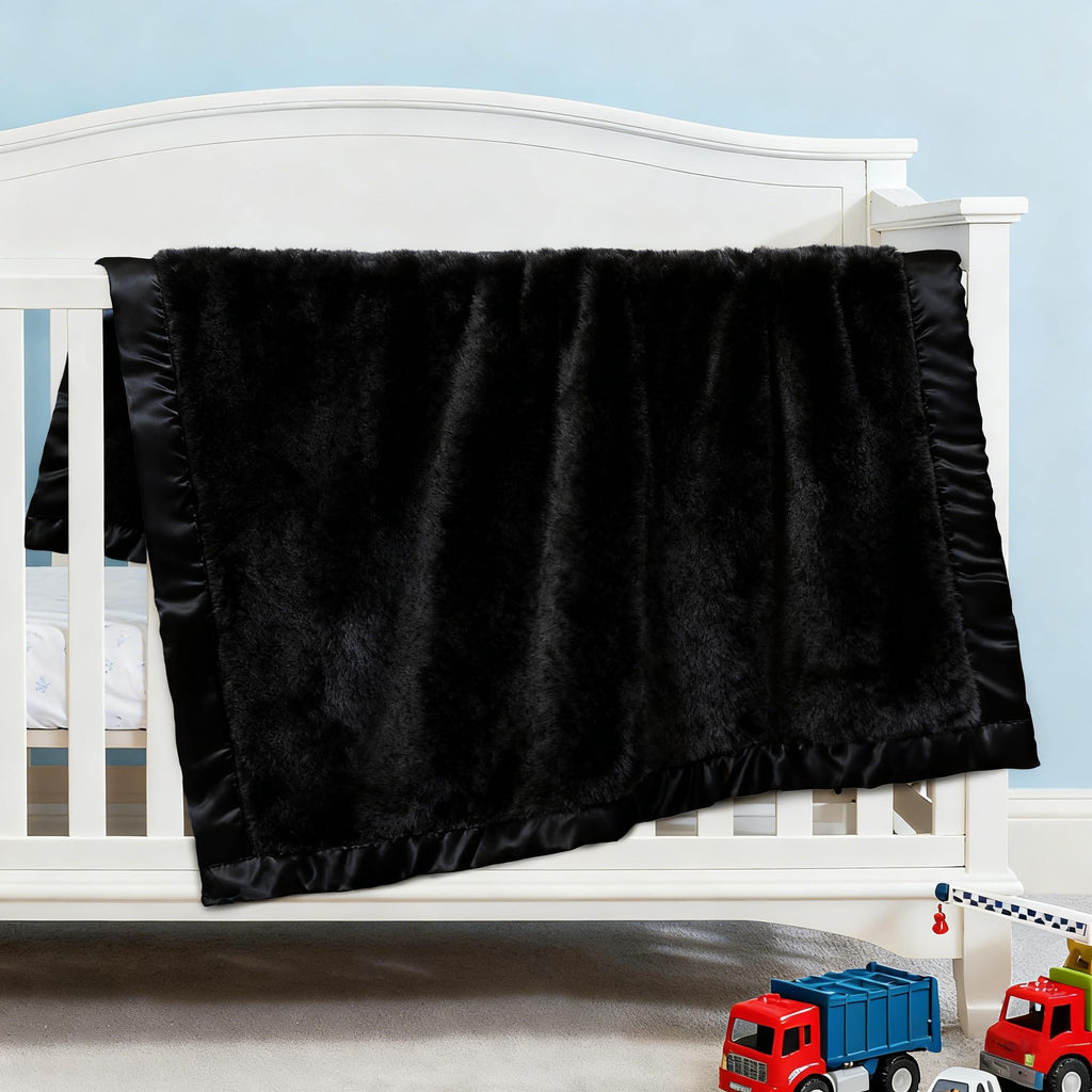Fleece Baby Blanket with Satin Trim Black 30''x40'' X1585