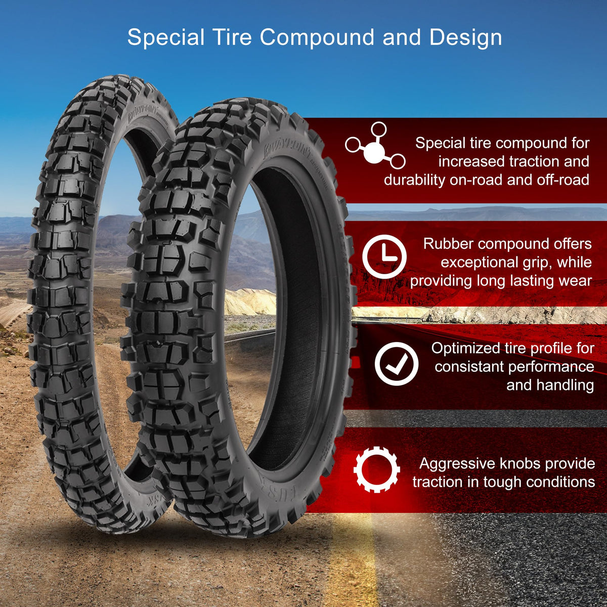 Adventure Motorcycle Tire 130/90-17 Rear Dual Sport On/Off-Road W298186