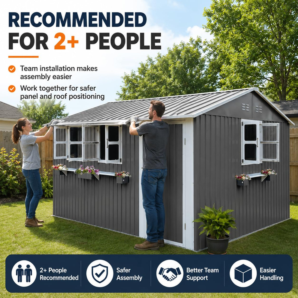 12x10 FT Grey Metal Storage Shed with Clear Windows S9661