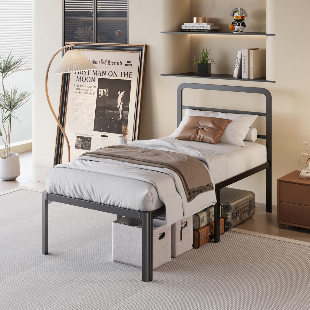 18 Inch Twin XL Black Metal Bed Frame with Headboard I3317