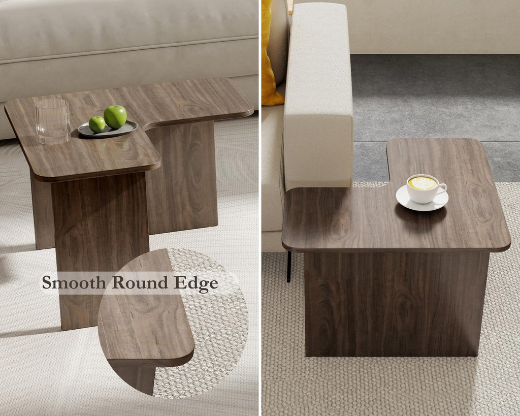 L Shaped Nesting Coffee Table Set of 2 Walnut V583