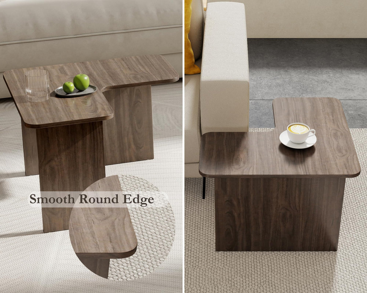 L Shaped Nesting Coffee Table Set of 2 Walnut V583