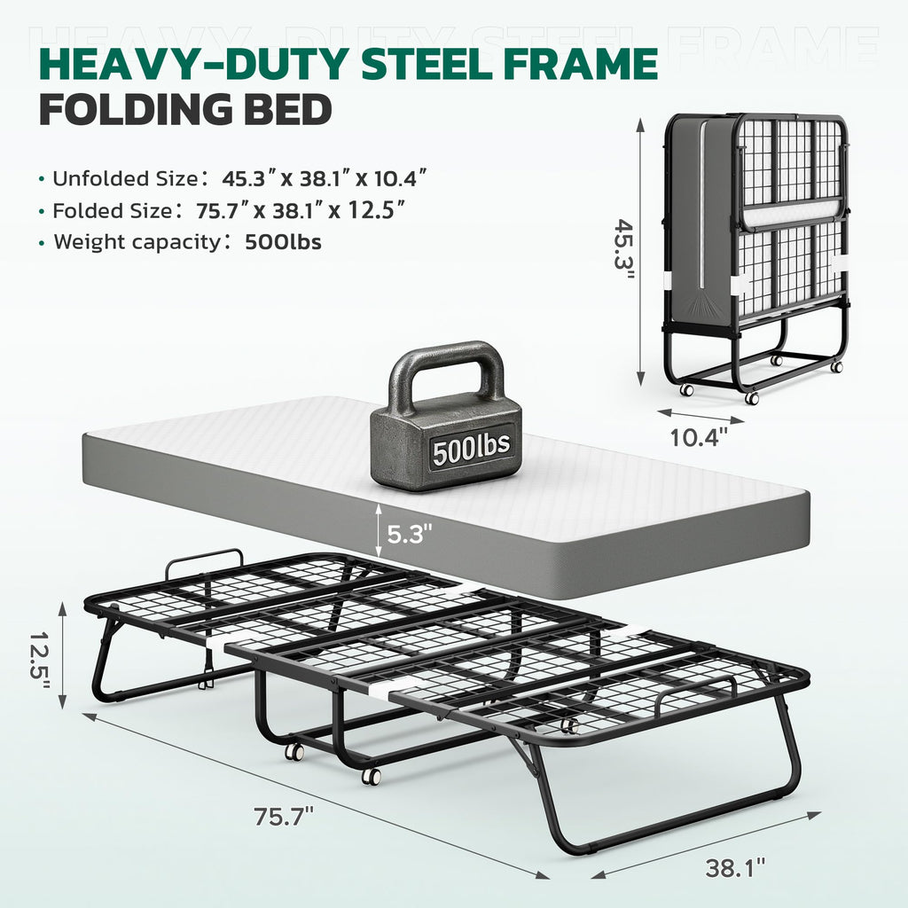 Folding Bed with 5 Inch Mattress, Twin Size M73035