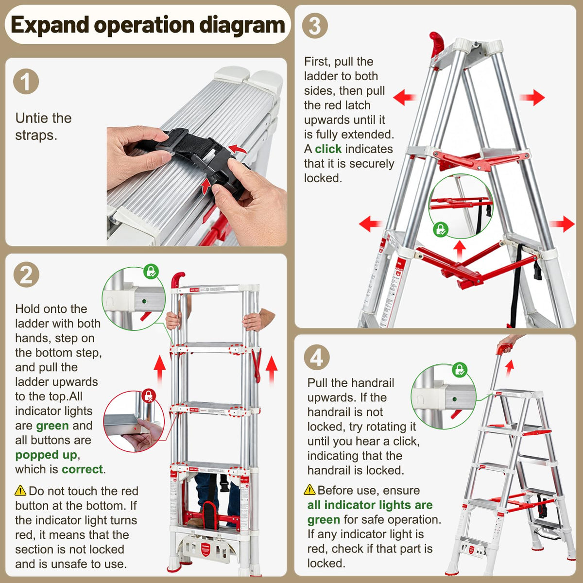 Telescoping Extension Ladder, 4.4FT Folding Step Stool, Aluminum 5 Step Ladder 600lbs Capacity Y8154