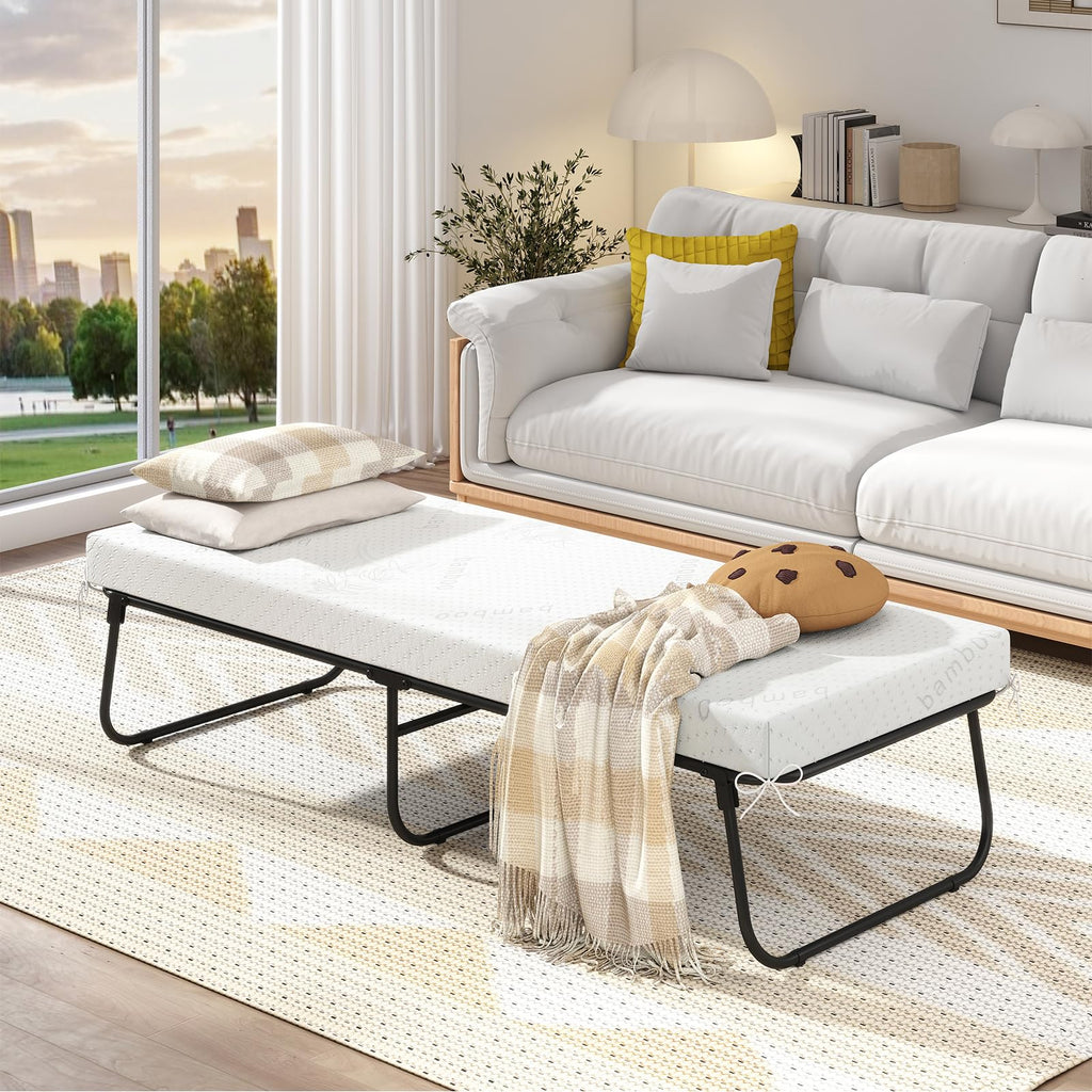 Folding Bed with Mattress Memory Foam Metal Frame F190