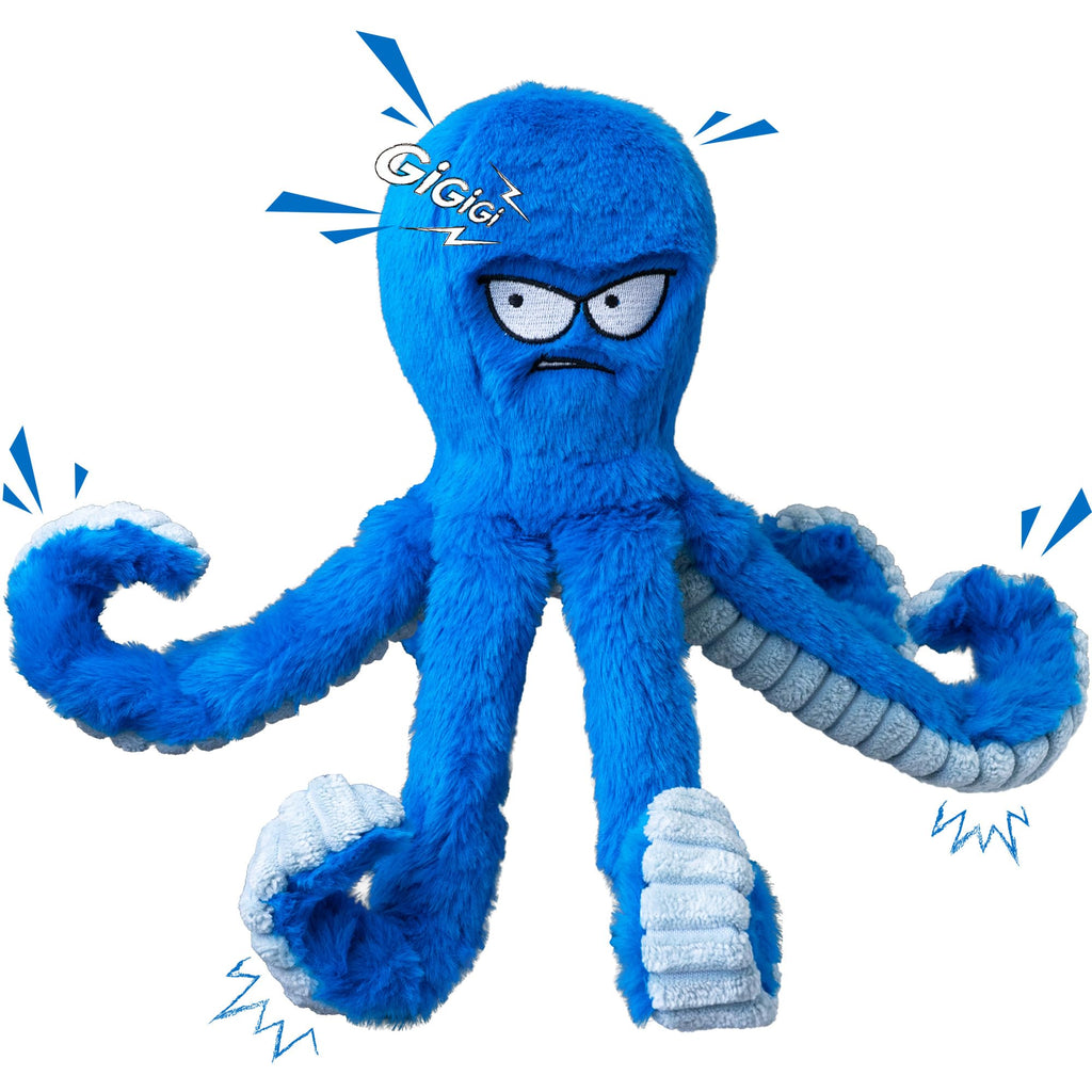 Stuffed Squeaky Crinkle Blue Octopus Dog Toy W401