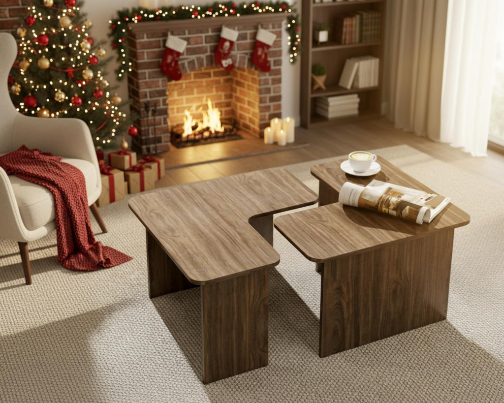 L Shaped Nesting Coffee Table Set of 2 Walnut V583