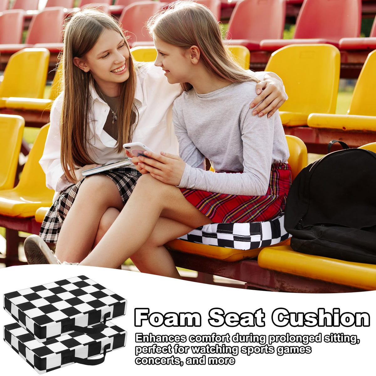 2 Pcs Extra Thick Portable Water-Repellent Stadium Seat Cushions with Handle P77133