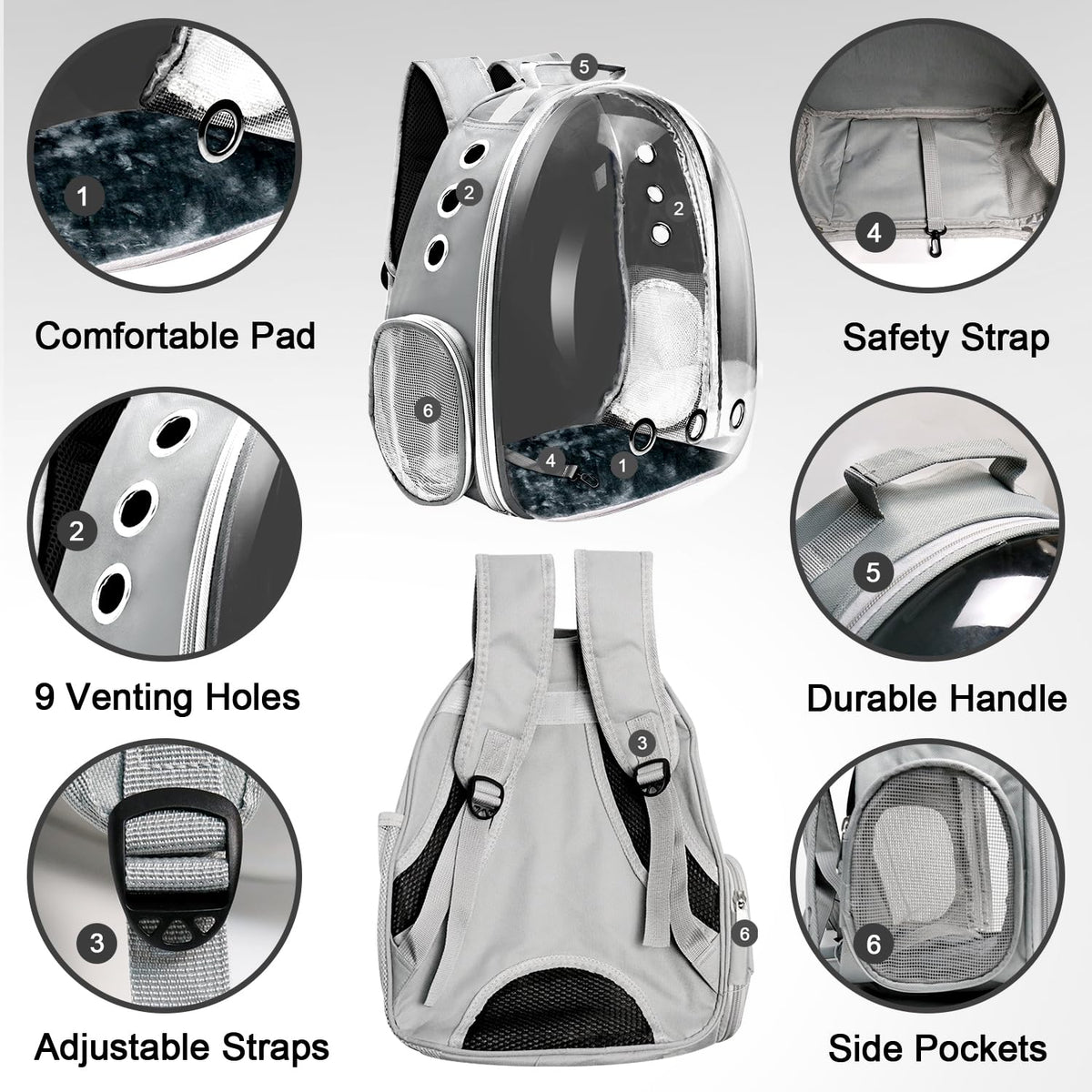 Grey Ventilated Cat Backpack Carrier Y669