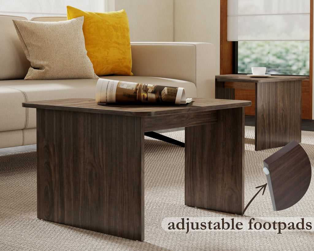 L Shaped Nesting Coffee Table Set of 2 Walnut V583