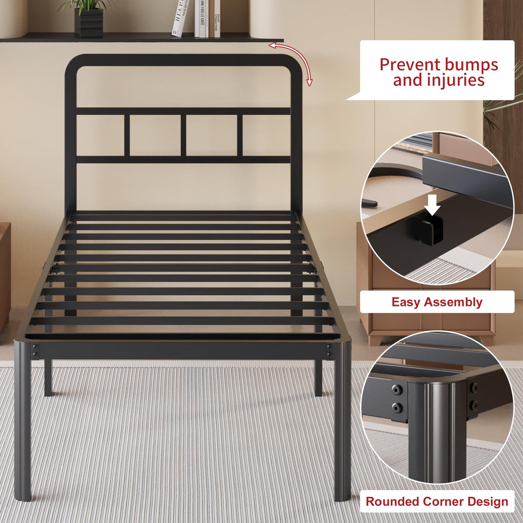 18 Inch Twin XL Black Metal Bed Frame with Headboard I3317