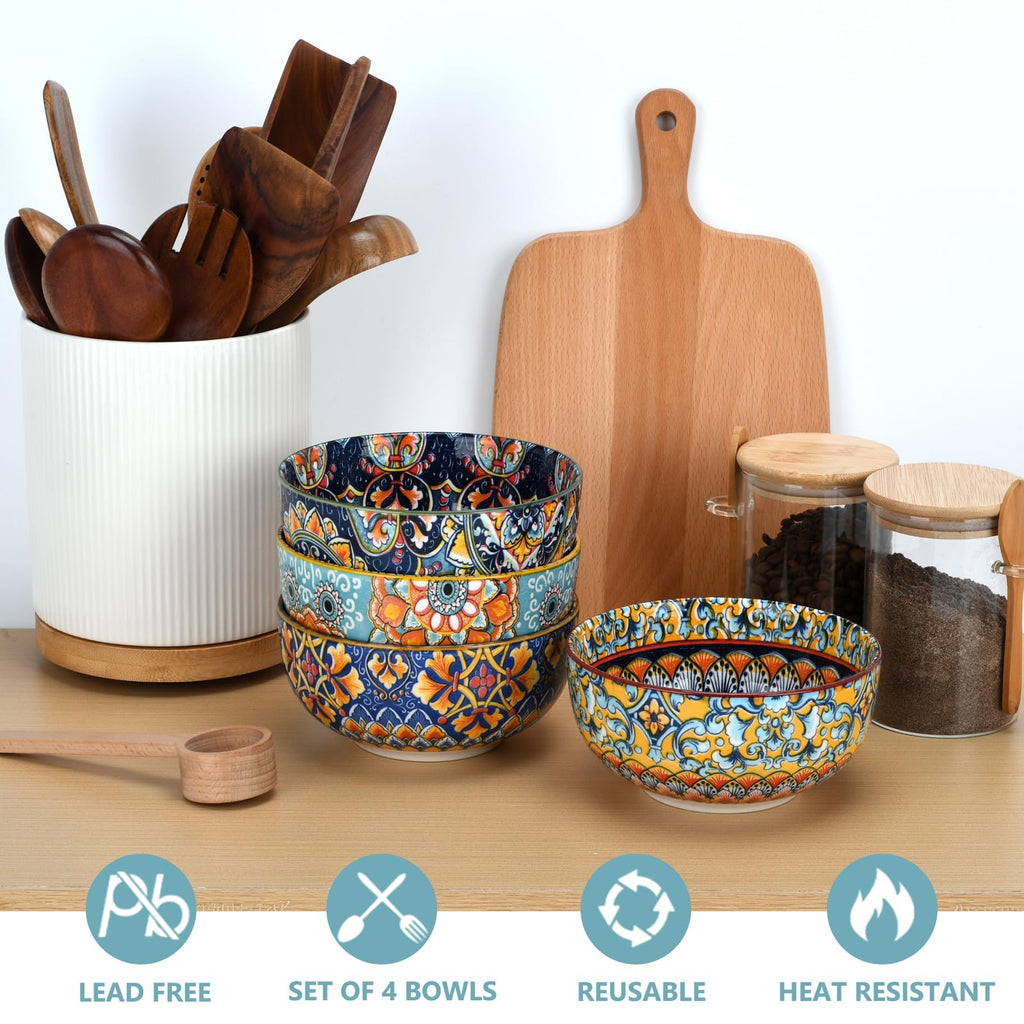 Set of 4 34oz Bohemian Ceramic Bowls Q112