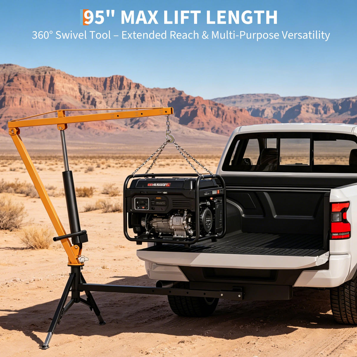 Hydraulic Pickup Truck Crane, 1000 Lbs Hitch Mount with 360° Swivel & Adjustable Boom U388