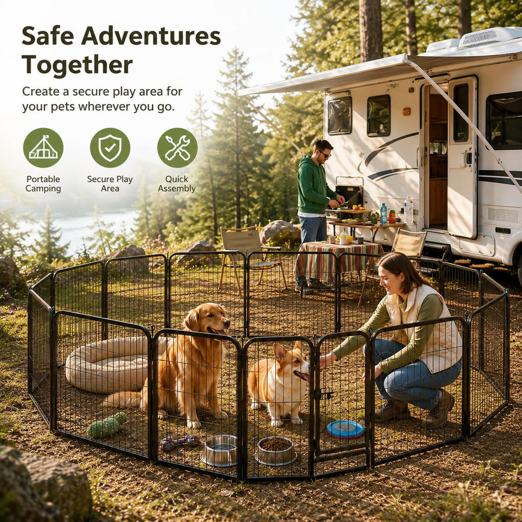 24" Height 16 Panels Foldable Metal Dog Playpen with Door Q212181