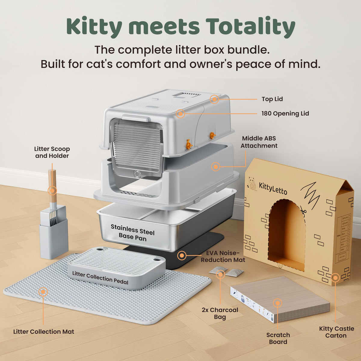 XL Stainless Steel Enclosed Litter Box with Lid J986267