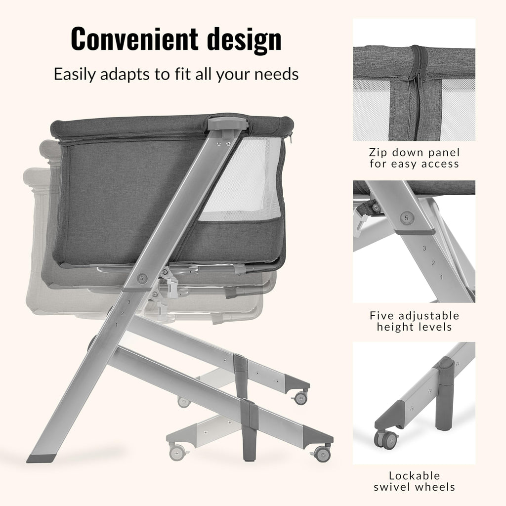 Grey Adjustable Height Bassinet & Bedside Sleeper X143