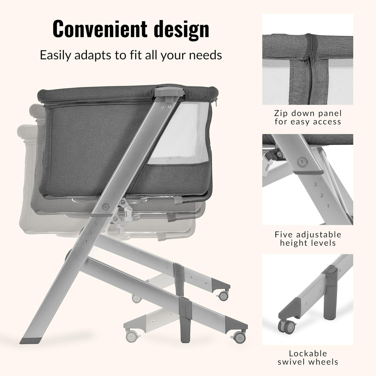 Grey Adjustable Height Bassinet & Bedside Sleeper X143