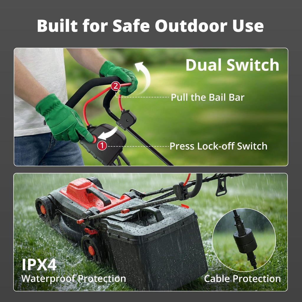 14" 2IN1 Corded Electric Lawn Mower with 10-Gallon Collection Bag S421