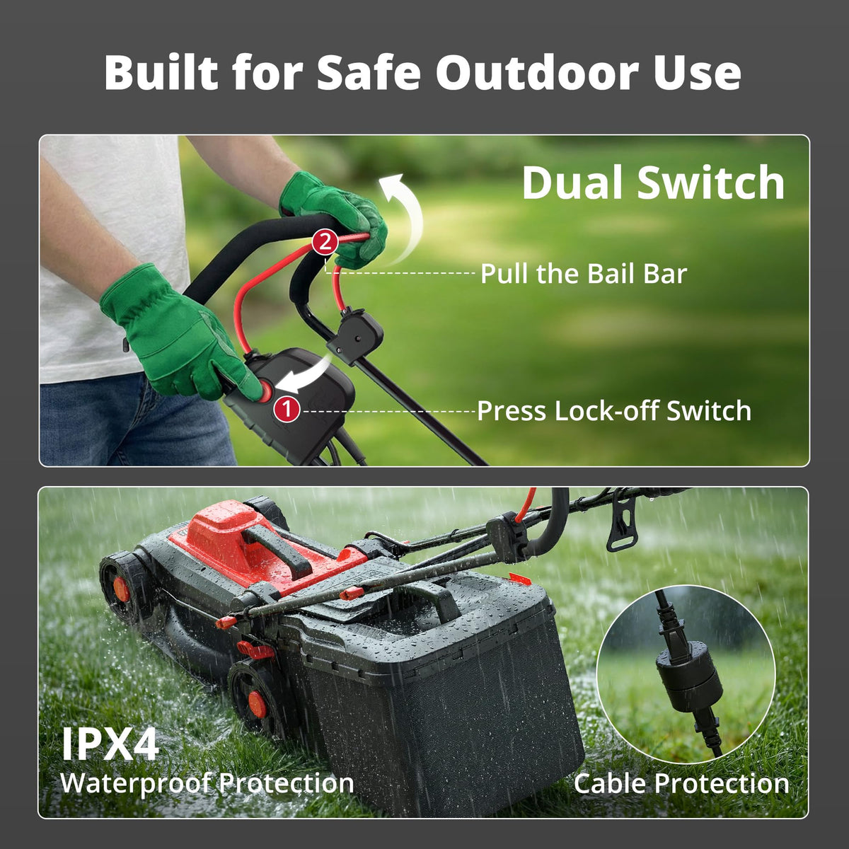 14" 2IN1 Corded Electric Lawn Mower with 10-Gallon Collection Bag S421