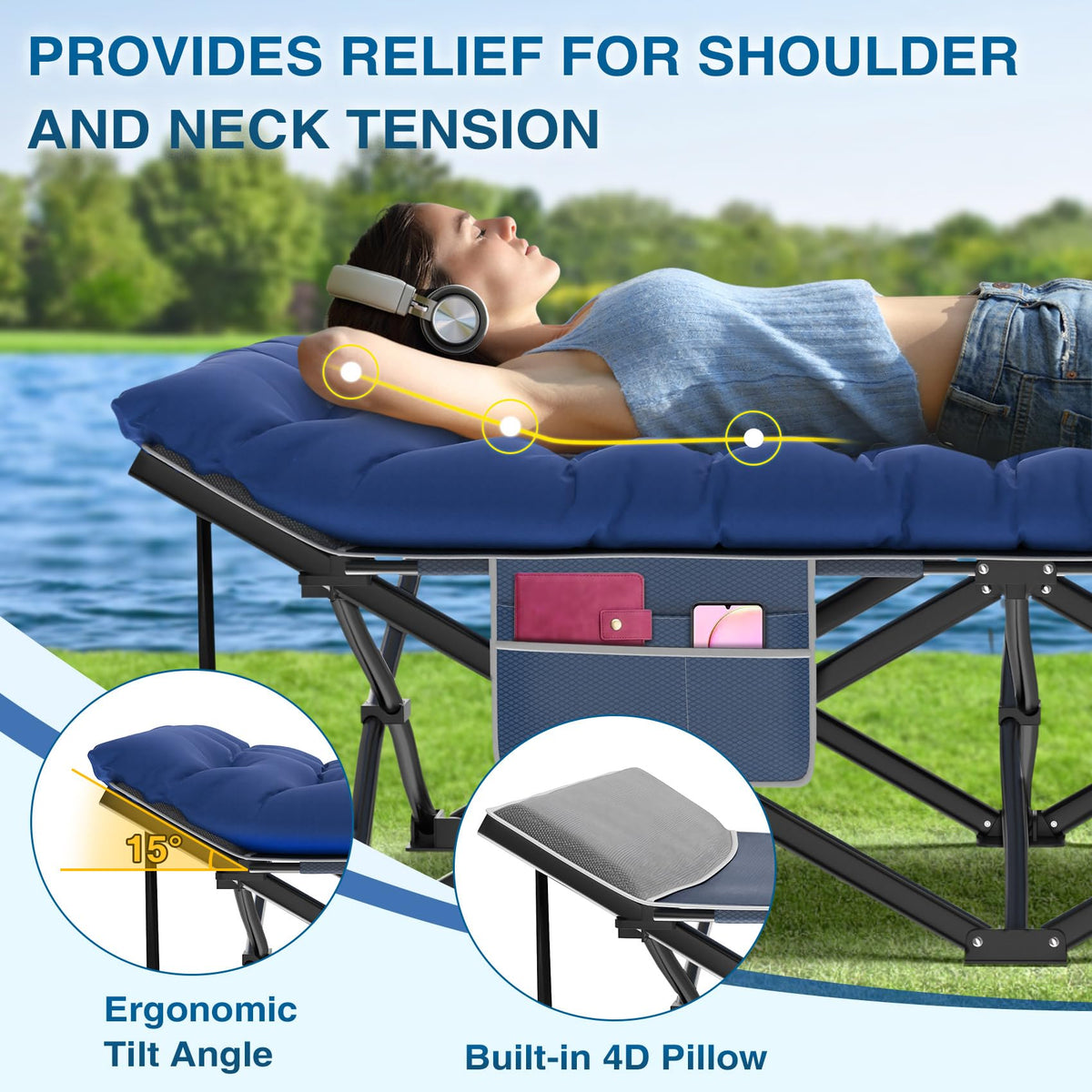 Oversized XXL Folding Camping Cot with Mattress and Pillow E8686