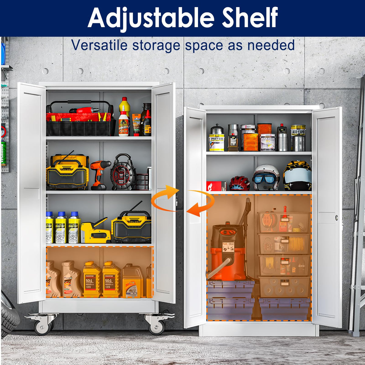 61" Metal Rolling Storage Cabinet with 2 Doors and Wheels O5184