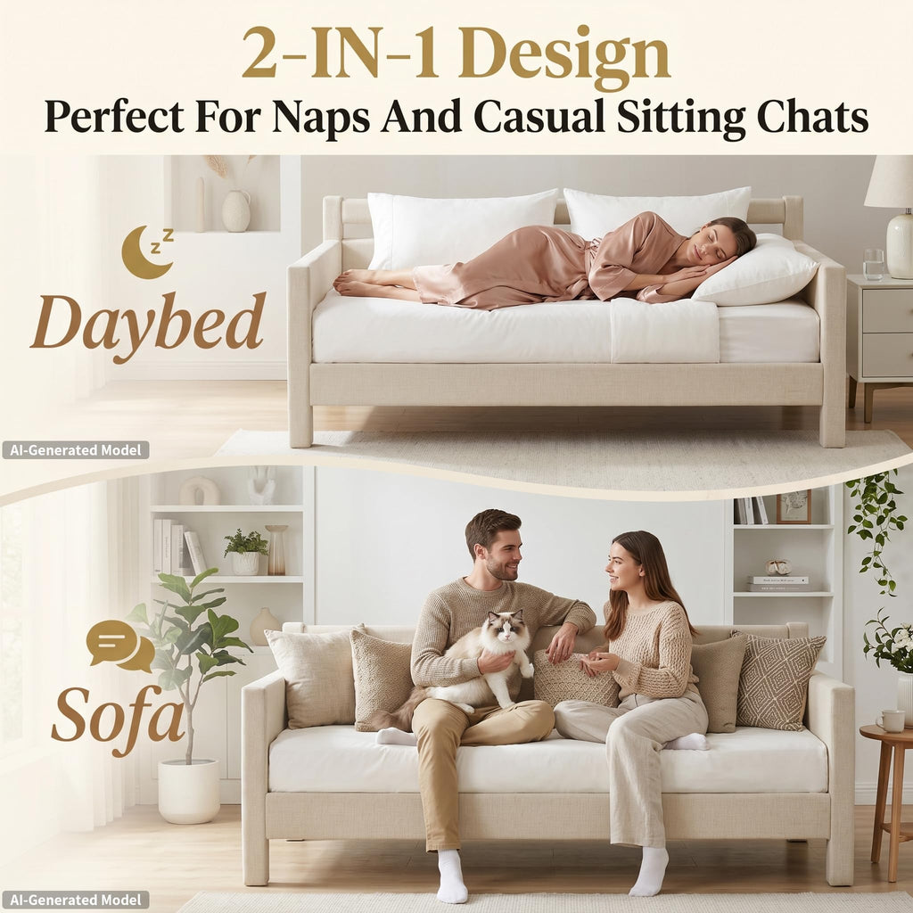 Twin Size Upholstered Platform Daybed with Headboard D308