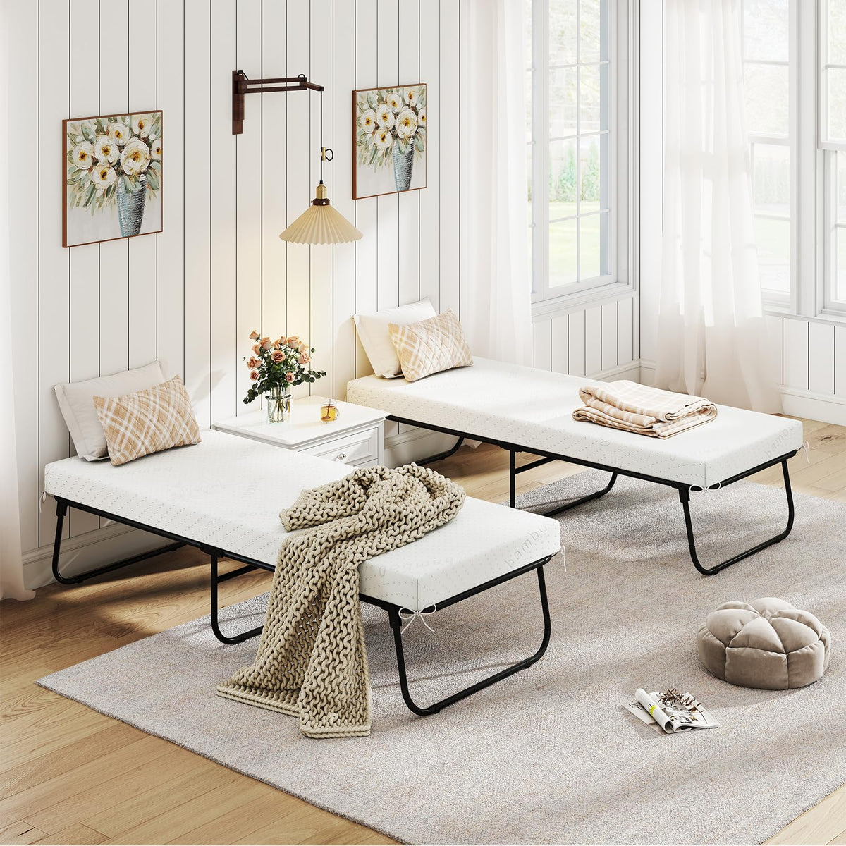 Folding Bed with Mattress Memory Foam Metal Frame F190