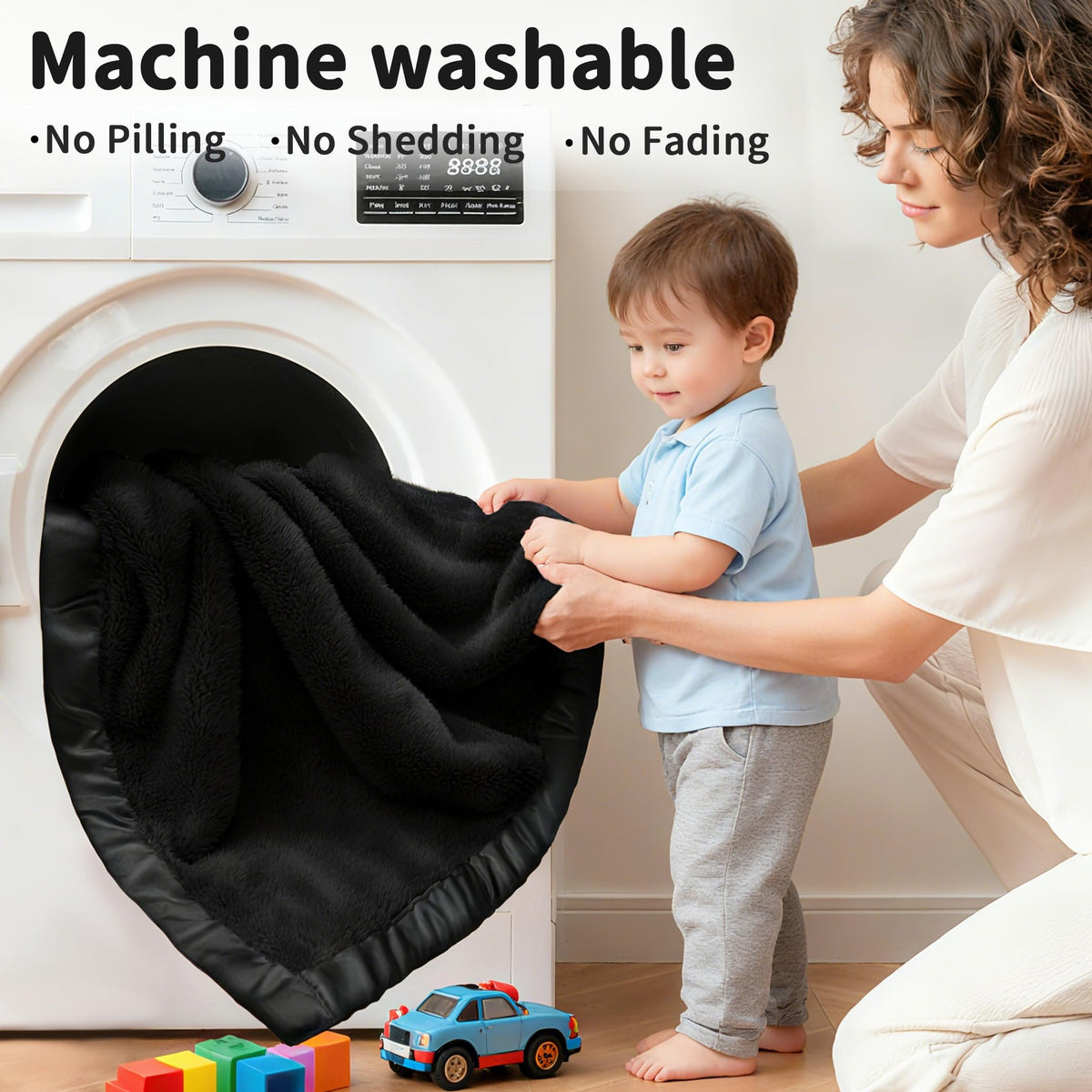 Fleece Baby Blanket with Satin Trim Black 30''x40'' X1585