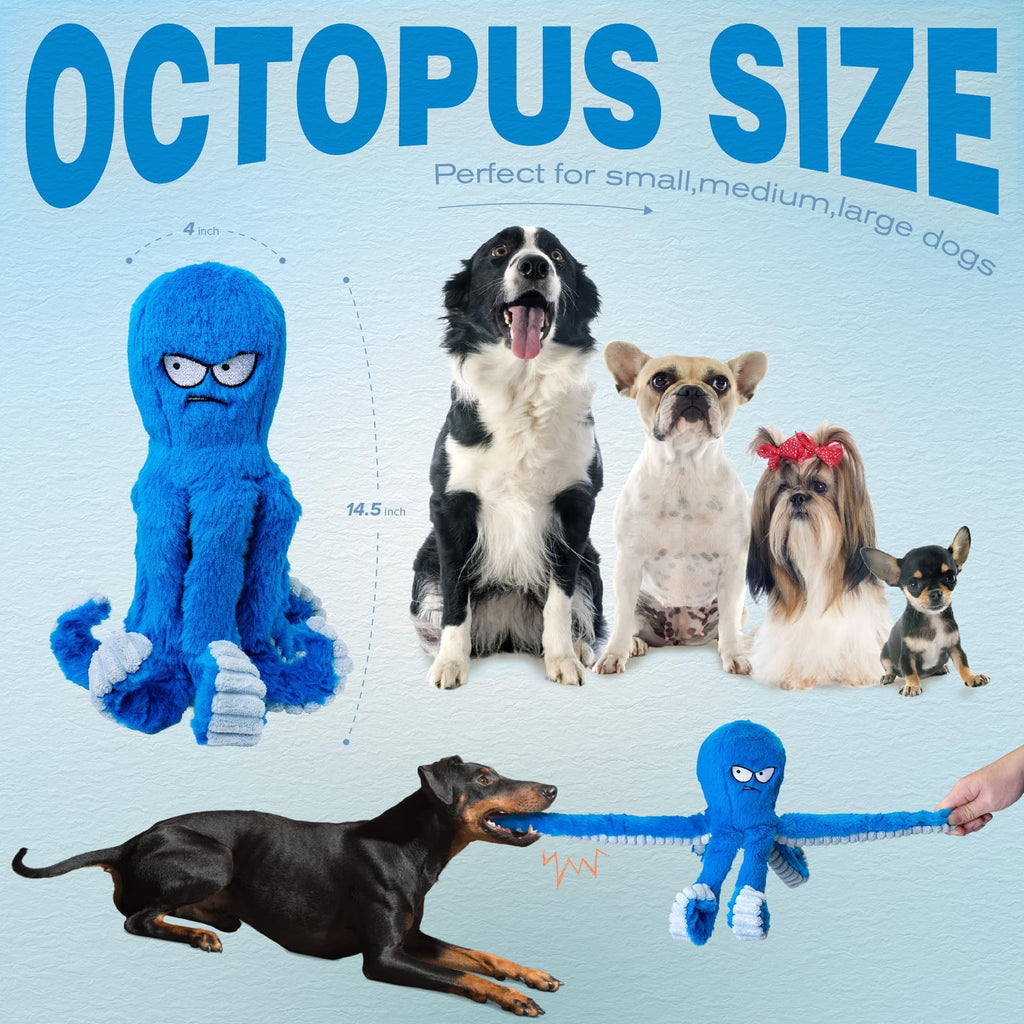 Stuffed Squeaky Crinkle Blue Octopus Dog Toy W401